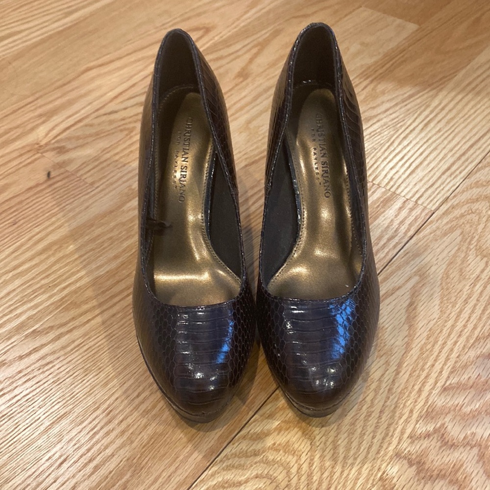 Christian Siriano Brown Snakeskin Pumps